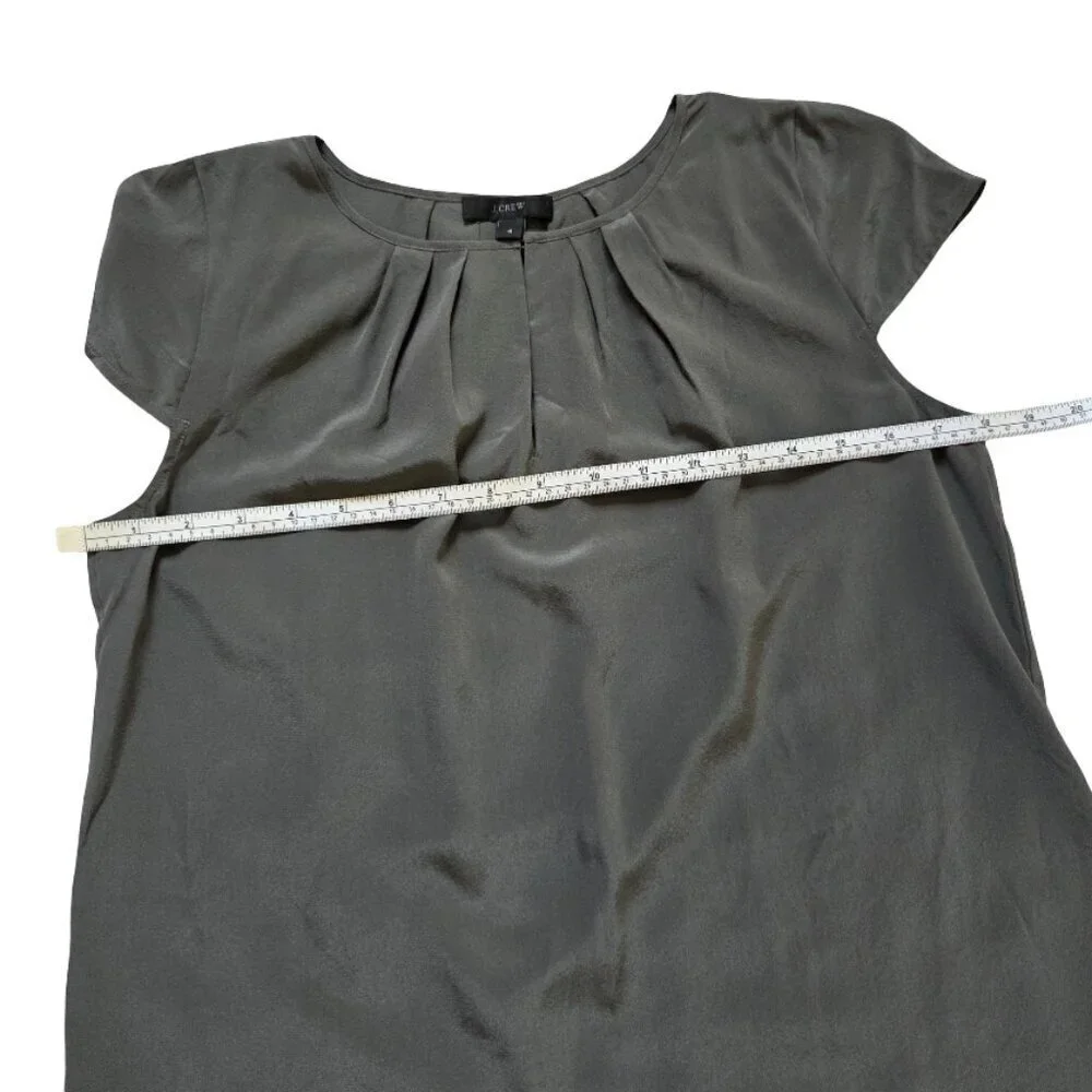 J Crew Blouse Womens 4 Gray 100% Silk Blouse Cap Sleeve Business Casual Classic